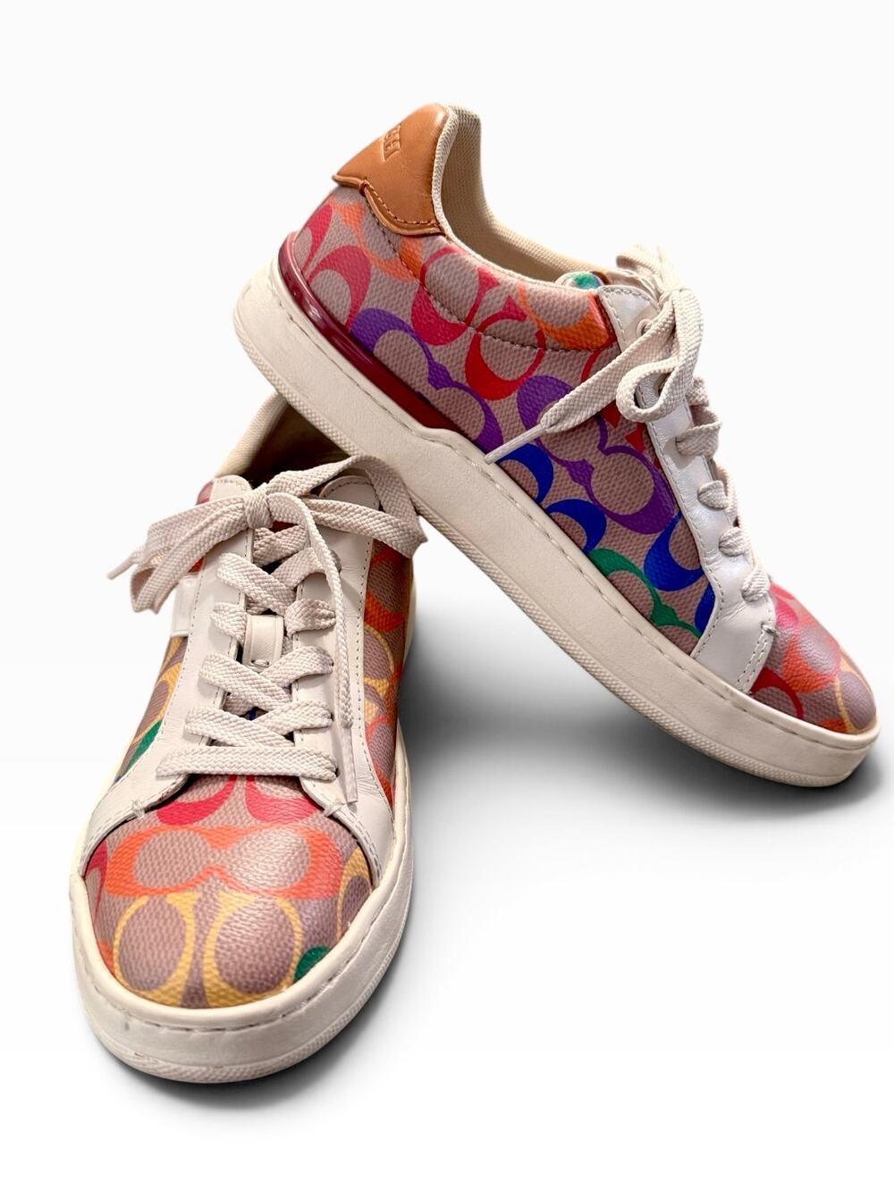 Coach Lowline Rainbow Signature C Canvas Leather Low Top Sneakers 7